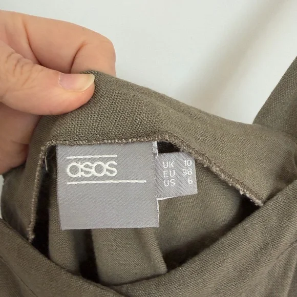 ASOS olive brown Button-Front Maxi Dress linen blend - Picture 3 of 5